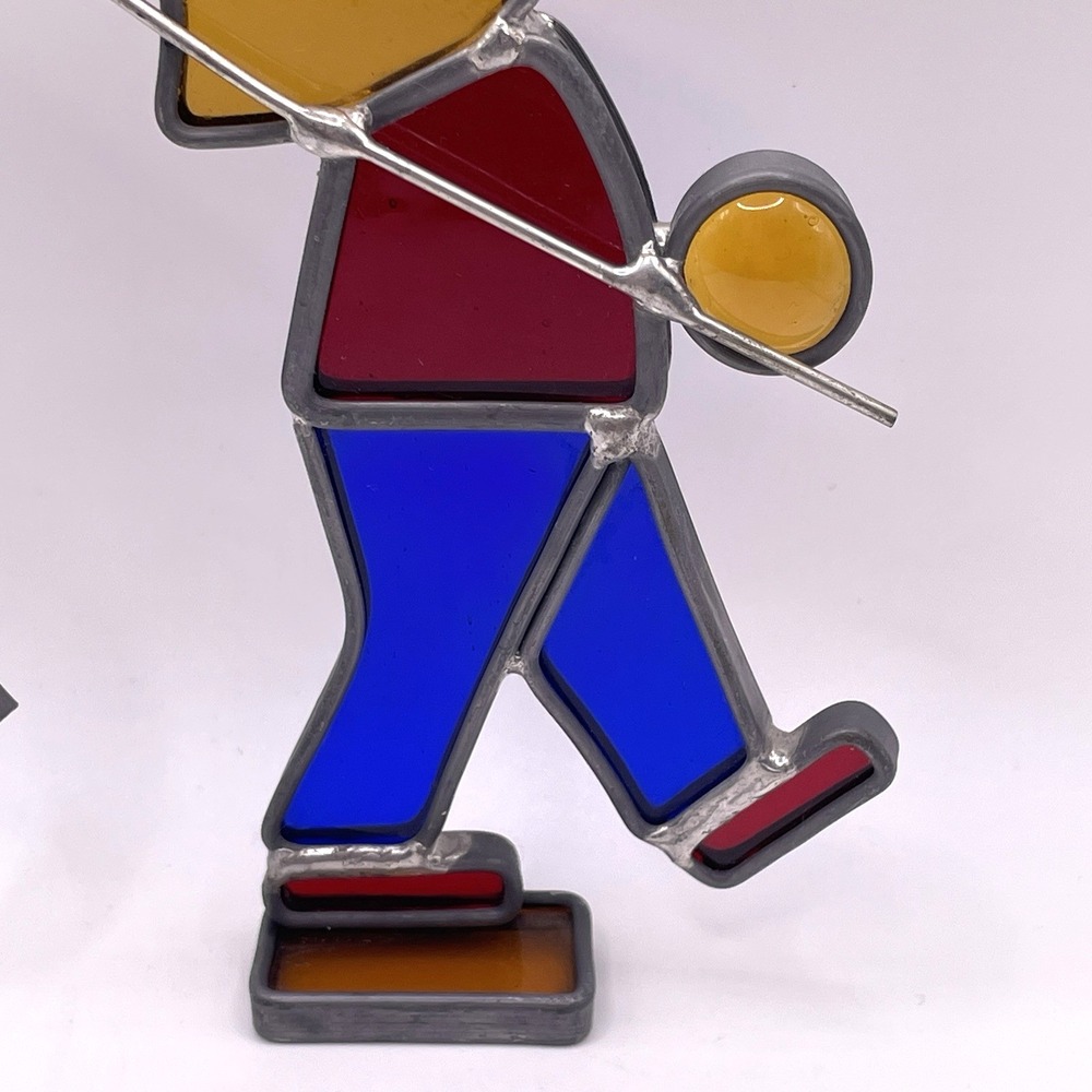 Vintage Stained Glass‎ Suncatcher Fisherman Boy with Fishing Pole Cabin Decor 5" - Picture 3 of 8